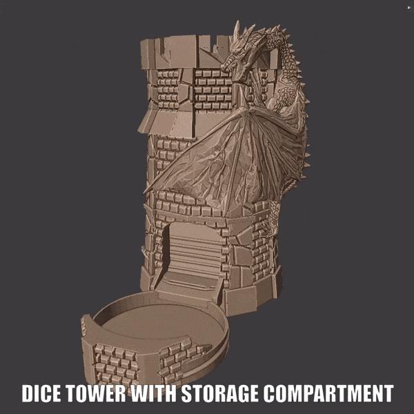 Dice tower dragon with storage compartment