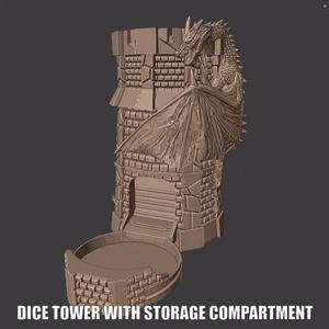 Dice tower dragon with storage compartment