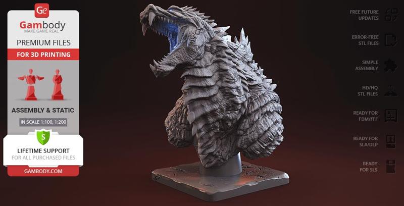Godzilla Singular Point Bust STL Files for 3D Printing | Assembly Model