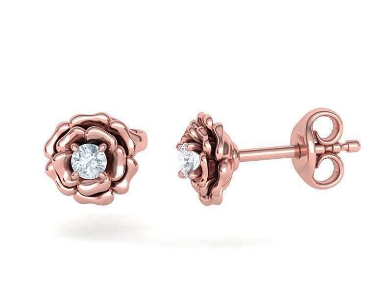 Stud Earrings Rose Flower Earrings 3mm Stone