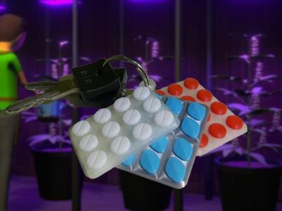 Schedule 1 medicine tablets keychain, viagra, para