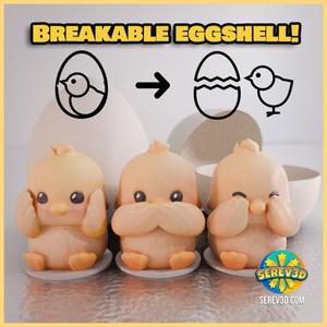 Cute Easter 3 Wise Baby Chicks - in BREAKABLE EGG!