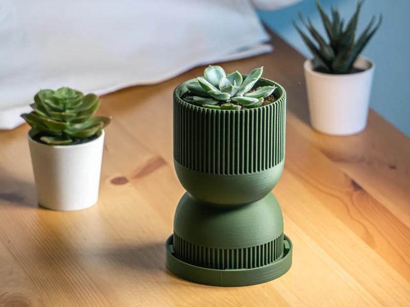 Hourglass Planter, Mid-Century Modern Style Pot, with Drainage Hole, Drip Tray