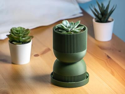 Hourglass Planter, Mid-Century Modern Style Pot, with Drainage Hole, Drip Tray