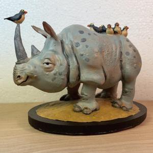 Rhino Rhinoceros with bird friends