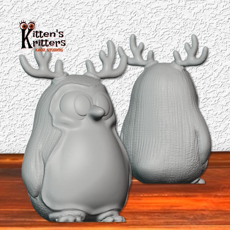 Winter Penguin with Deer Antlers Plush Toy Figurine