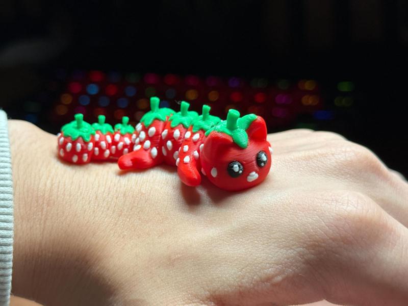 Mini Articulated Strawberry Cat – By Vixvvo3D
