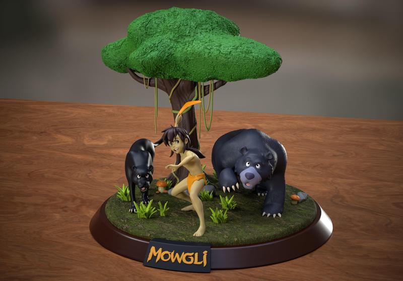 Mowgli Baloo and Baguera from The Jungle book