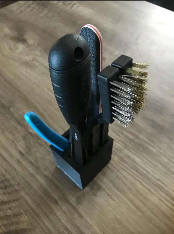 Tool holder for brushes tweezers and filament cutters