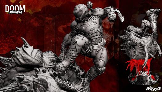 Wicked Video Game Doom Slayer Diorama ready for 3d printing