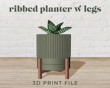 6″ Ribbed Planter with Legs 3D Print File
