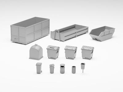 Garbage pack – Set of 13 containers and bins in H0 scale