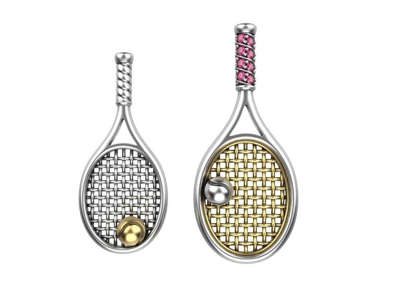 Gold Tennis Racket Pendant or Earrings