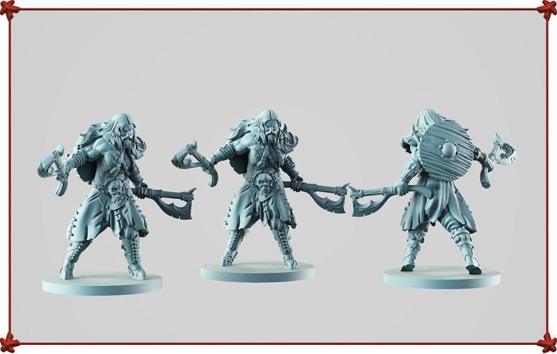 Barbarian three figurines of woman holding sword