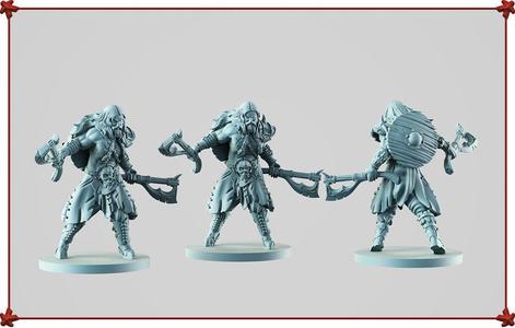 Barbarian three figurines of woman holding sword