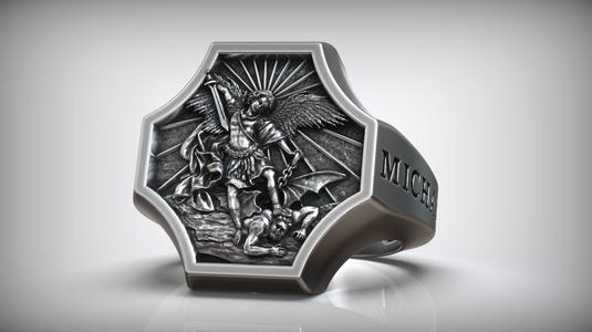 Archangel Michael Defeating Satan Basrelief Men Ring