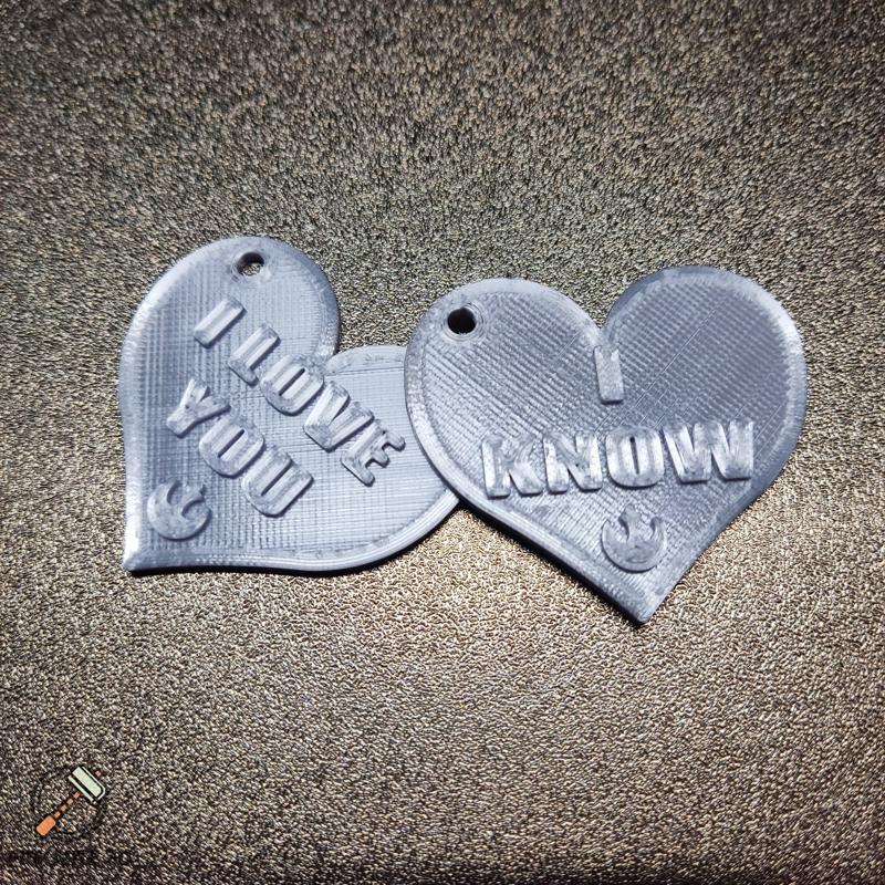 Hearts Necklace Set “I Love You” and “I Know” Star Wars reference