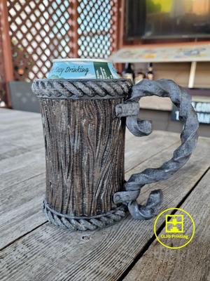 Wood Stein with Wrought Iron Handle Beer Can Koozie