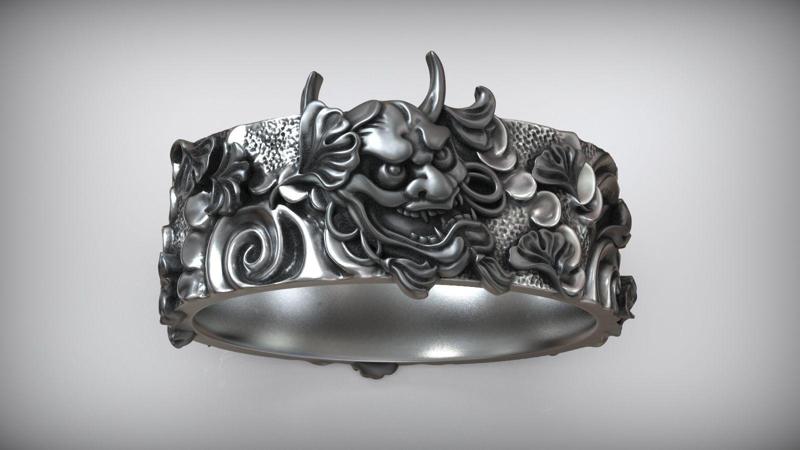 Oni Mask Hannya Kabuki Japanese Traditional Pattern Wedding Ring