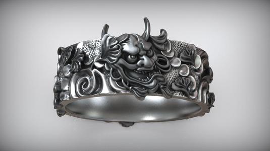 Oni Mask Hannya Kabuki Japanese Traditional Pattern Wedding Ring