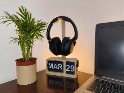 Headphone stand for flip calendar