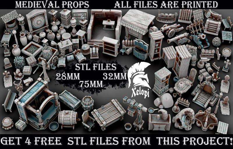Medieval props | STL | 28mm |32mm |75mm