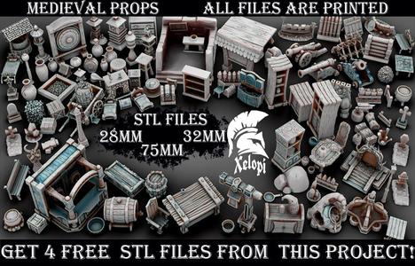 Medieval props | STL | 28mm |32mm |75mm