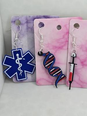 Caduceo, DNA, Syringe Earrings   