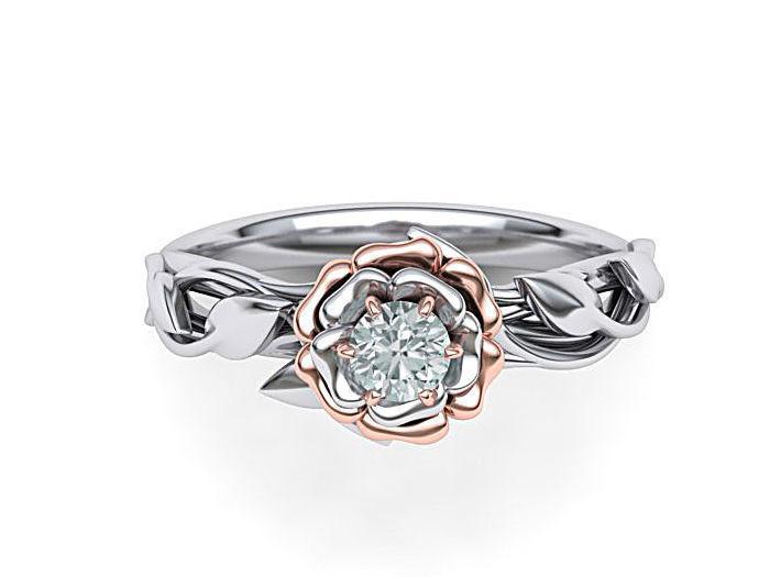 Leaves Rose Engagement ring Own design with 4mm stone 3dmodel