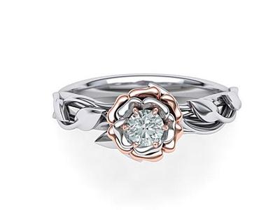 Leaves Rose Engagement ring Own design with 4mm stone 3dmodel