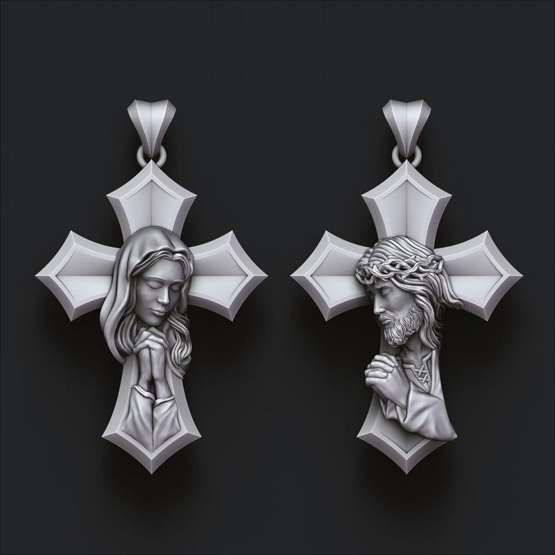 Praying Holy Mary Jesus Cross Pendant Set