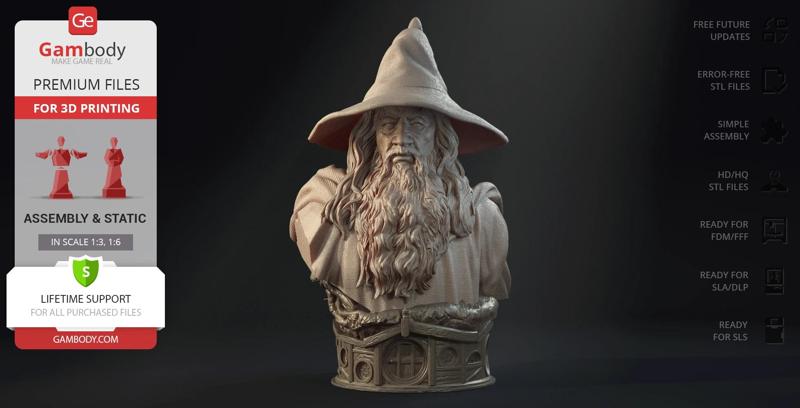 Gandalf Bust STL files for 3D Printing | Assembly Model