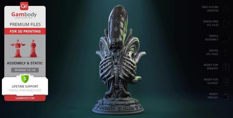Xenomorph Mesoskeleton Bust STL files for 3D printing | Assembly Model