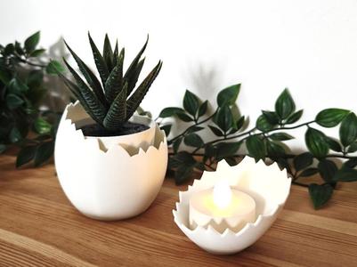 Cracked Eggshell Pot and Matching Tealight Holder