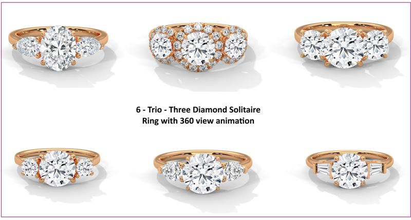 6 – Trio – Three Diamond Solitaire ring with 360 view animation 3D Model Collection
