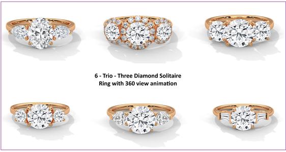 6 – Trio – Three Diamond Solitaire ring with 360 view animation 3D Model Collection