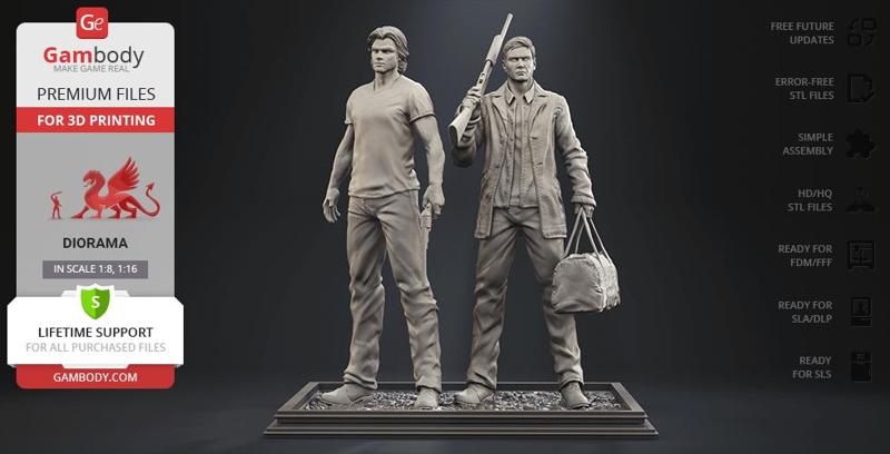 Supernatural Sam and Dean in Diorama STL files for 3D Printing | Assembly Model