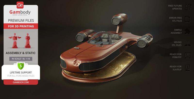 X-34 Landspeeder STL Files for 3D Printing | Assembly Model