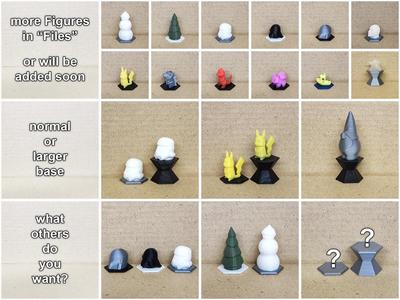 More figures for Prusa balance game – Darth Vader, Stormtrooper, Mandalorian, Yoda, Dwayne The Rock Johnson, Pinguin, Tux, Snowman, Christmas Tree, Gnome, Santa, Benchy, Pikachu, Cyndaquil, Totodile, Bulbasaur, Squirtle, Charmander, Moai, Football Player