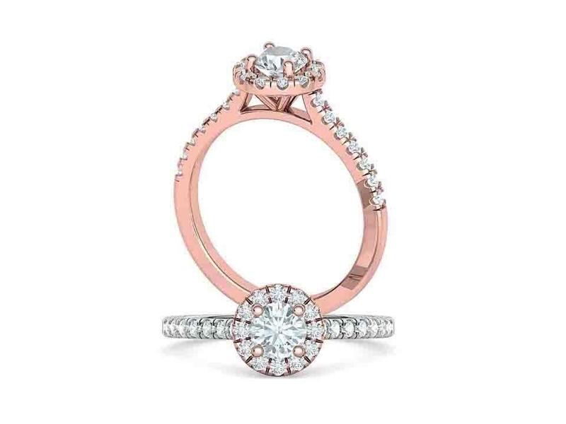 Round Halo Engagement Ring Half Carat Stone Pave V Setting
