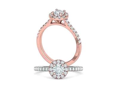 Round Halo Engagement Ring Half Carat Stone Pave V Setting