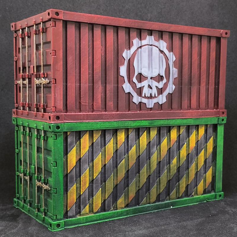 Shipping Container Terrain for Miniature Wargames with Sci-Fi Logos