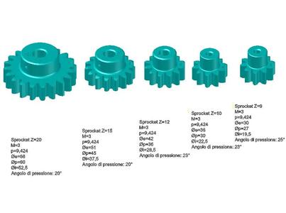 9, 10, 12, 15, 20 teeth Sprockets