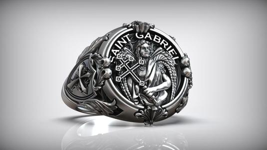 Saint Gabriel Archangel Shield Cross Symbol Christian Ring