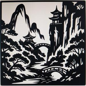 Cliffside Pagodas in a Forest – 2D Wall Art