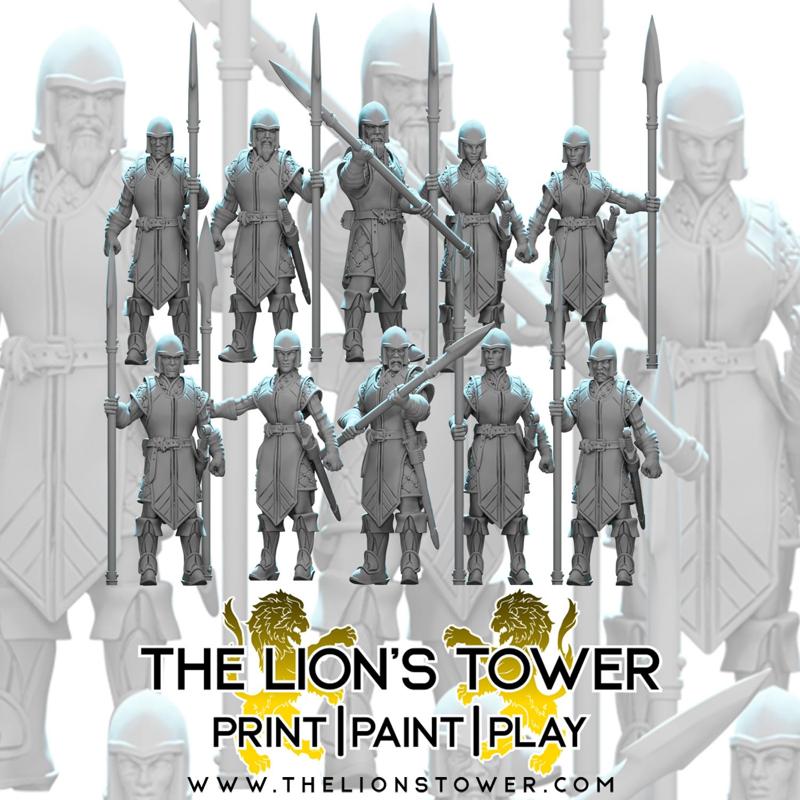 Noble Guard with Spears (Set of 10 x 32mm scale presupported miniatures)