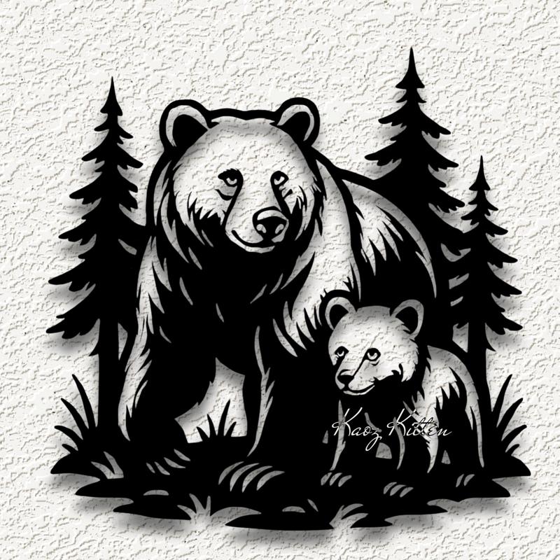 mama bear cub wildlife wall art home decor