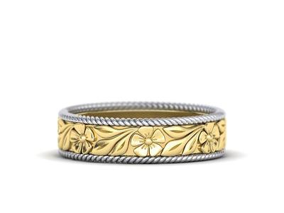 Nature design ring Wedding band Engraved Flowers design 3dmodel
