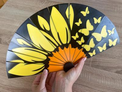 AMS colored Hand Fan butterflies and sunflower