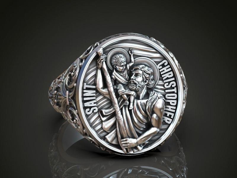 Ring Saint Christopher and baby Jesus